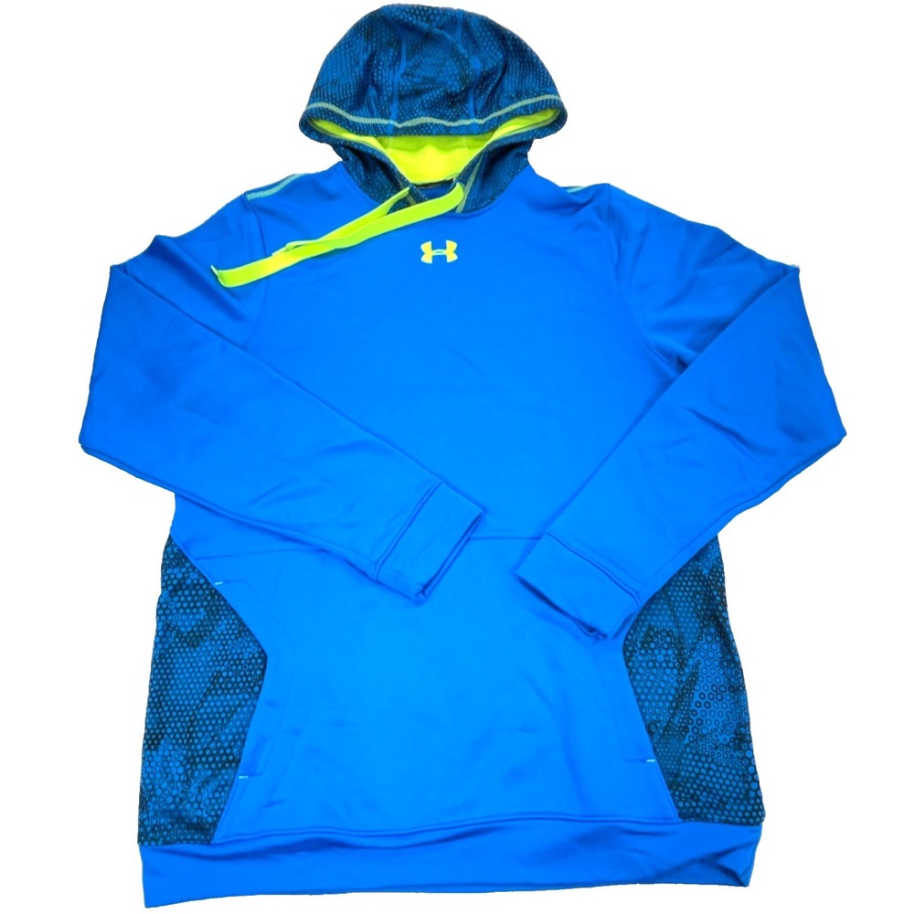 Under Armour Hoodie Men Medium Blue Green Sweatshirt Sweater Performance Loose *